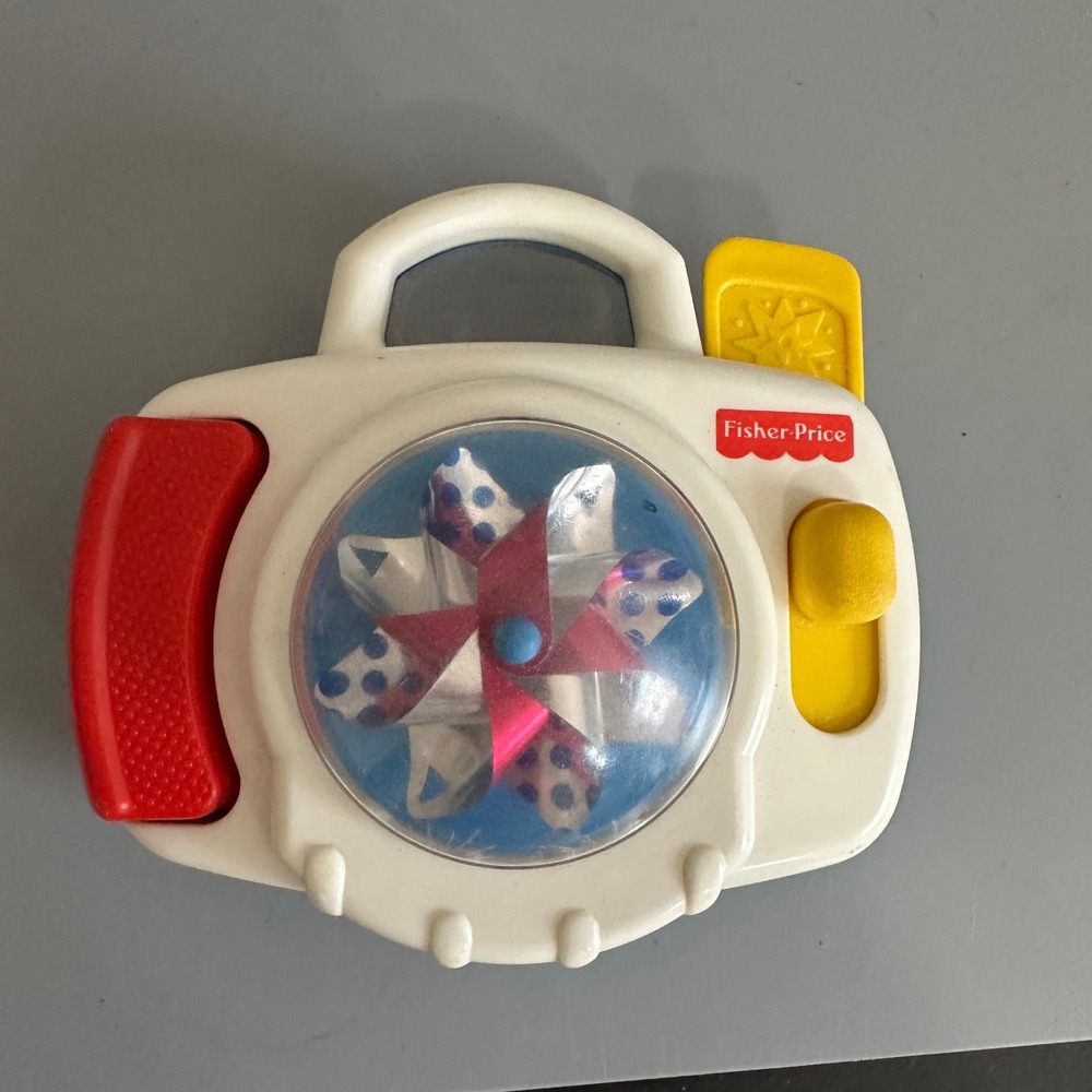 Vintage 1995 Fisher Price Toy Camera 1165 Pinwheel Lens White Blue Red Yellow